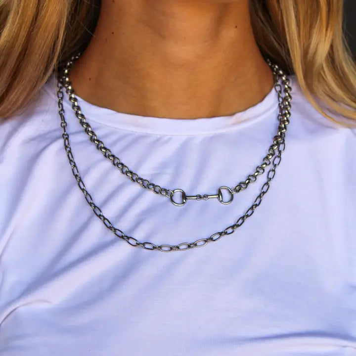 18k Gold Plated Layered Bit Necklace - White Gold
