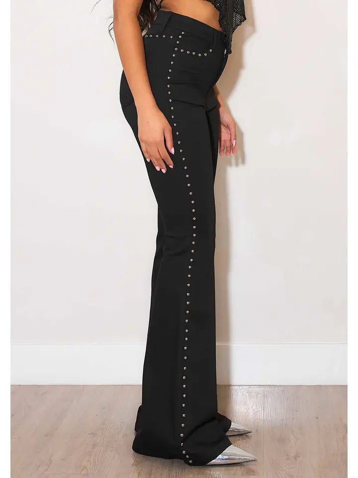 Studded Black High Rise Flares