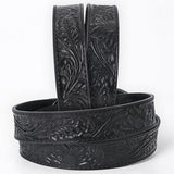 Black Hand-Tooled Floral Western Belt