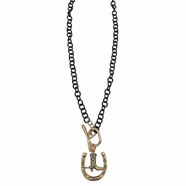 Two-Tone Chain Necklace w/ Horseshoe Pendant