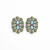 Faux Turquoise & Green Oval Cluster Earrings