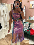 Purple Sequin Fringe Dress
