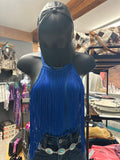 Royal Blue Fringe Halter Top