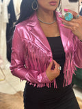 Western Barbie Metallic Fringe Jacket - Pink