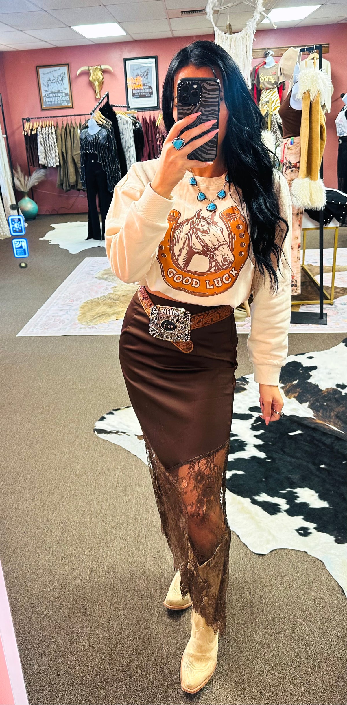 Whiskey & Lace Satin Midi Skirt