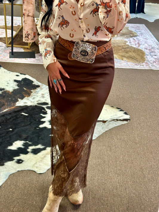 Whiskey & Lace Satin Midi Skirt