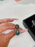 Long Turquoise/Red Ring: Size 6