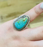 Turquoise and Silver Teardrop Ring- 4.75mm