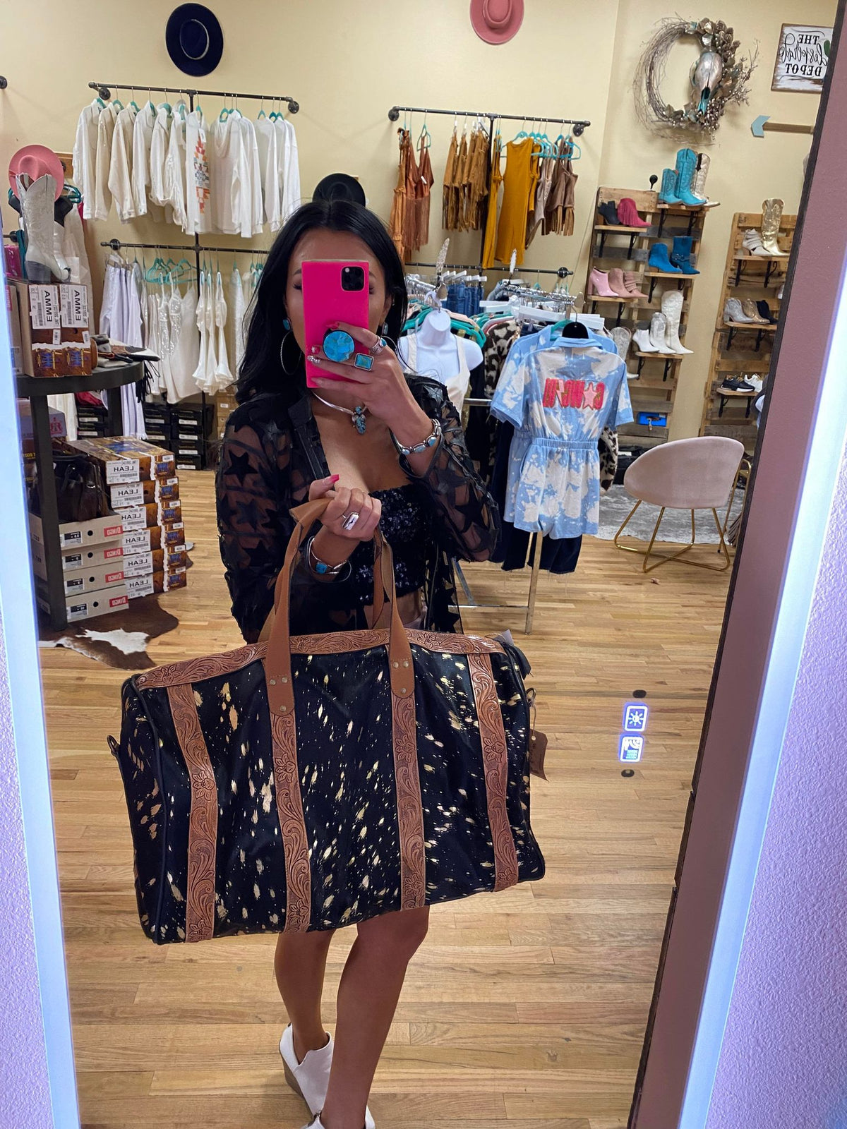 JAXNHULL Black & Gold Metallic Cowhide Weekender