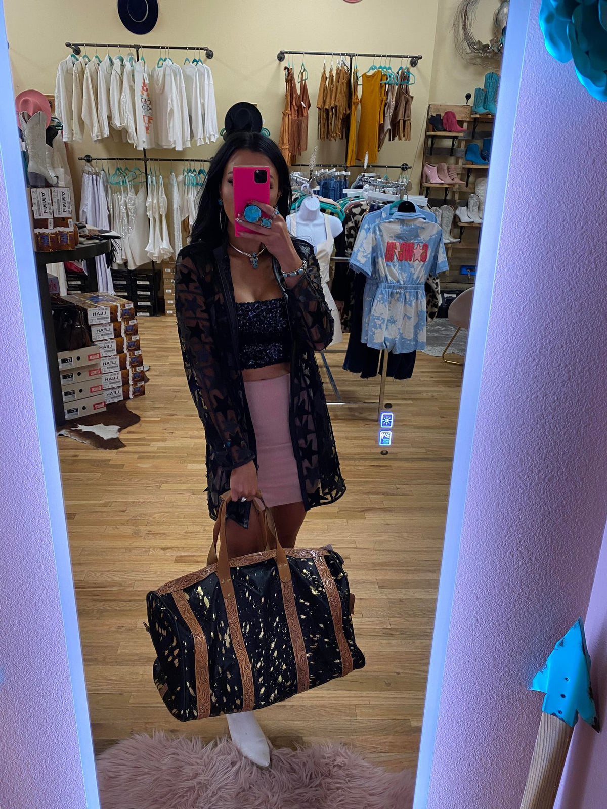 JAXNHULL Black & Gold Metallic Cowhide Weekender