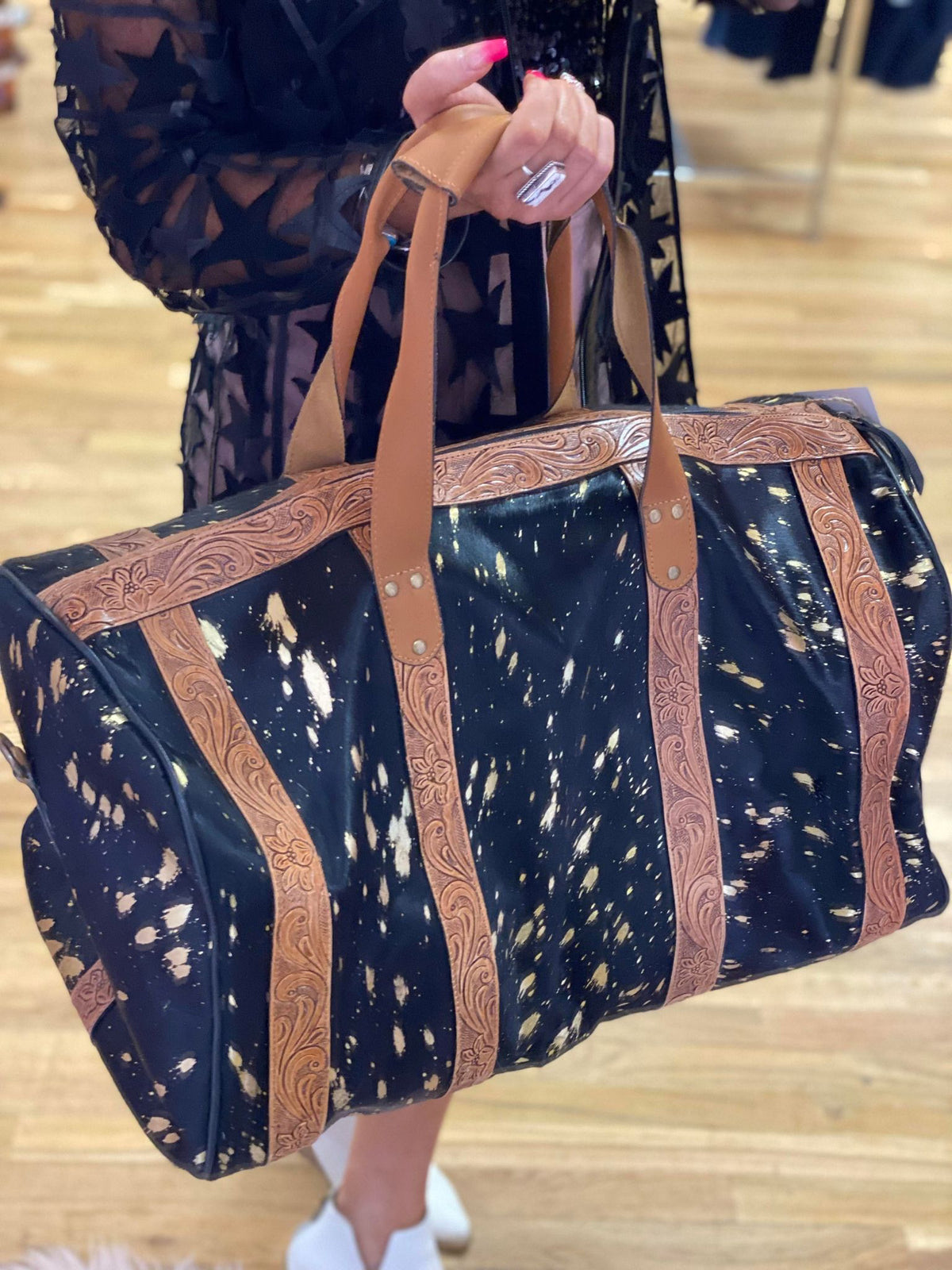 JAXNHULL Black & Gold Metallic Cowhide Weekender
