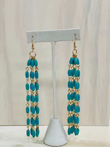 Turquoise & Gold Tassel Earrings