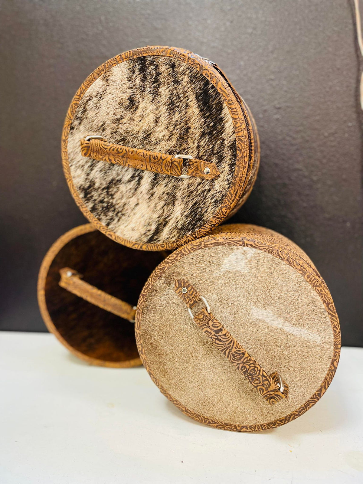 JAXNHULL Cowhide Round Jewelry Organizer - Multiple Designs