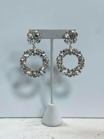 Maddy Rhinestone Pendant Earrings- Silver