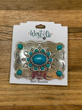 Turquoise & Silver Rectangle Concho Buckle