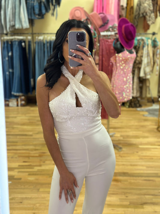 Hera Sequin Jumpsuit- Ivory