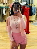 Love Struck Fringe Bodysuit- Blush