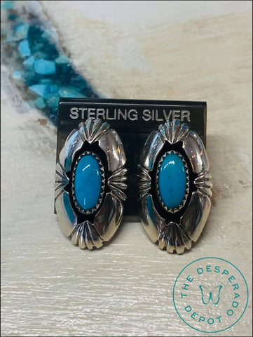 Turquoise And Silver Post Earrings